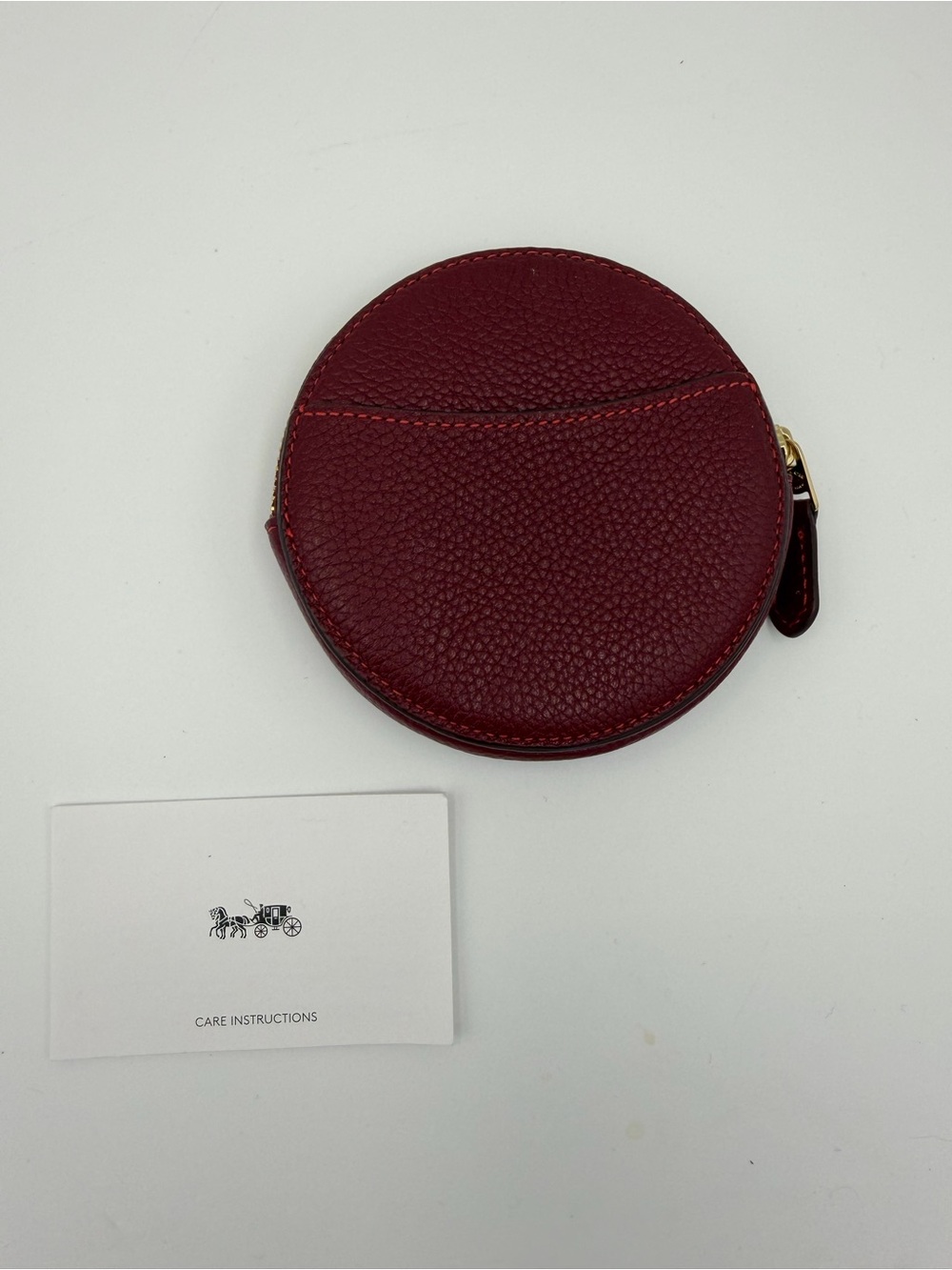 Coach Round Pebbled Leather Coin Pouch Case — Deep Red Gold Hardware - Picture 3 of 4